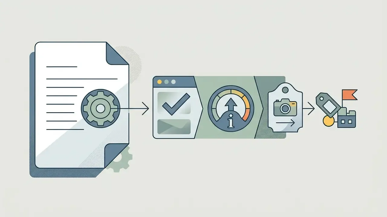 Sequence showing document processing, compliance verification, and labeling of AI-generated content