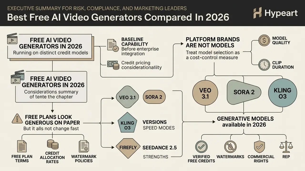 Flowchart detailing credit models, platform considerations, and generative AI video model capabilities