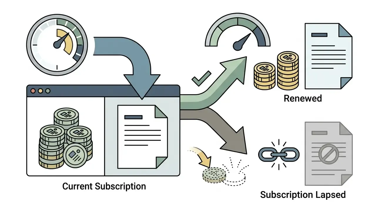 Coins and documents moving from a current subscription into either a renewed status or a lapsed state