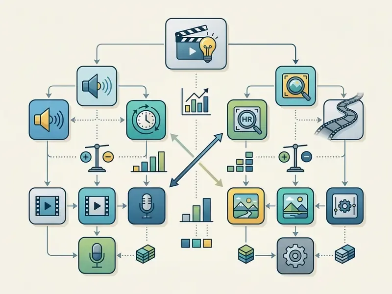 Decision matrix icons mapping audio and visual priorities for selecting video AI model configurations