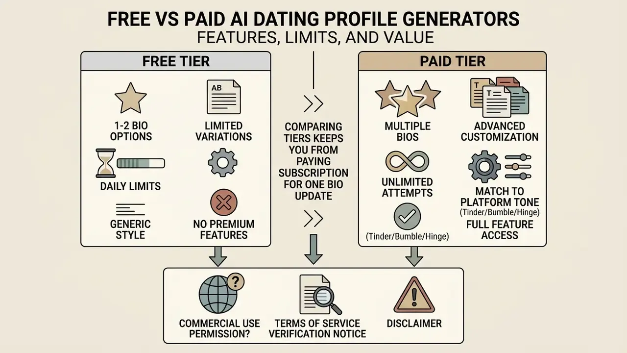 Comparison chart outlining the functional differences between free and paid subscription service levels