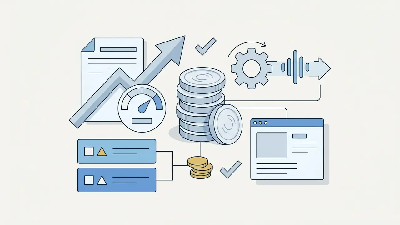 Stack of coins with a speedometer, document, and gear icons representing video generation costs