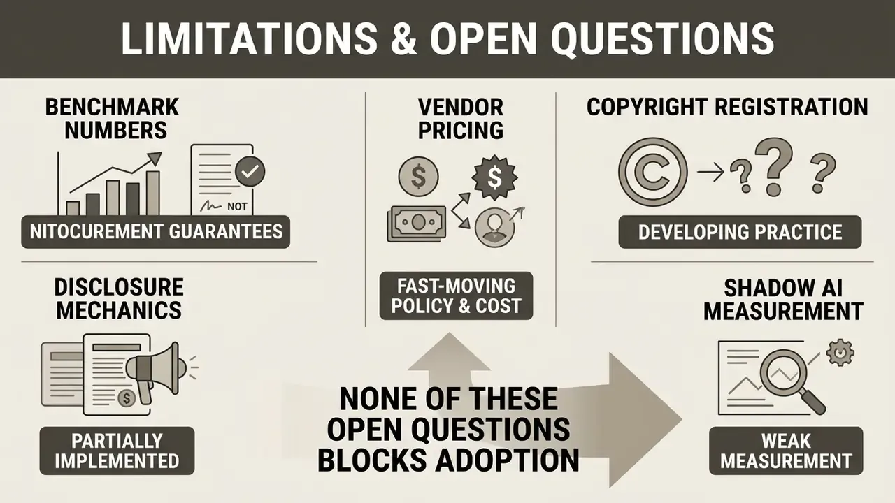 Summary of industry challenges including copyright, vendor pricing, and AI measurement status