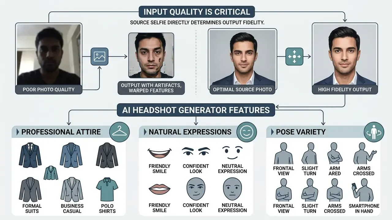 Diagram showing how source photo quality impacts output fidelity alongside available style options