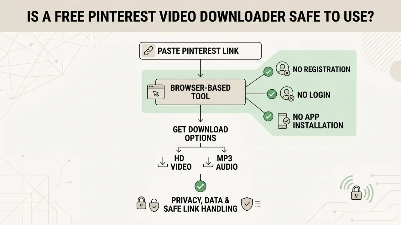 Flowchart highlighting requirements for secure media tools including no login or software installation