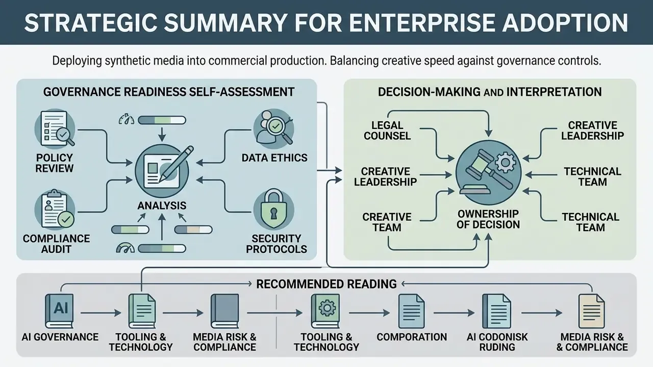 Flowchart showing governance readiness assessment, decision ownership, and recommended reading resources