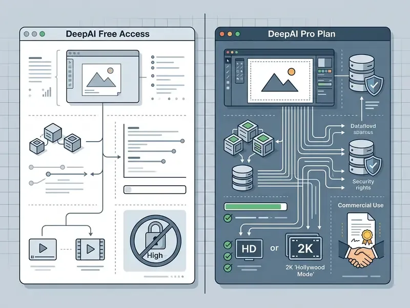 Side-by-side comparison of free and pro subscription features showing data flow and usage permissions