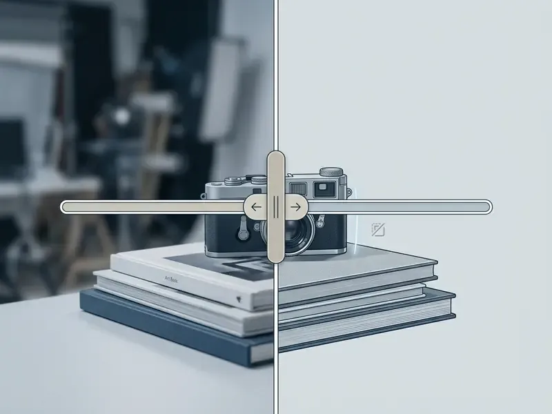 Interactive slider comparing a camera on books with a cluttered background to a clean white background