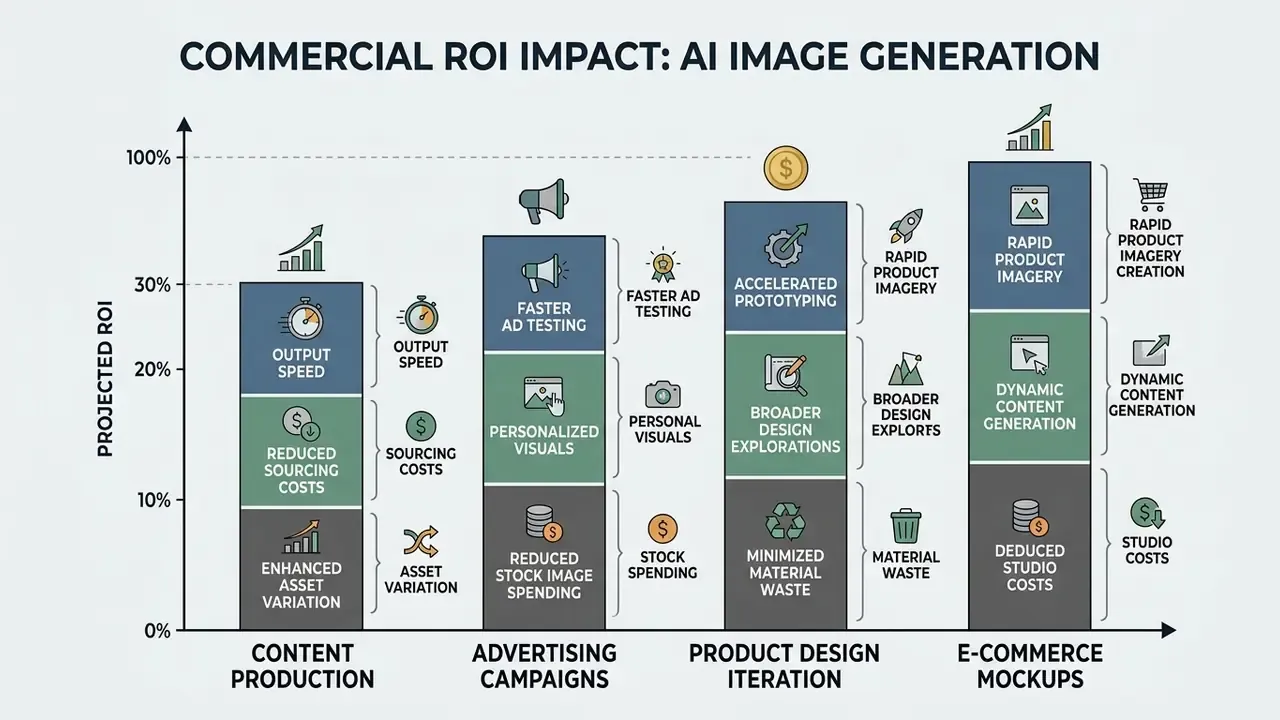 Bar chart illustrating the projected ROI impact of AI image generation across four commercial categories