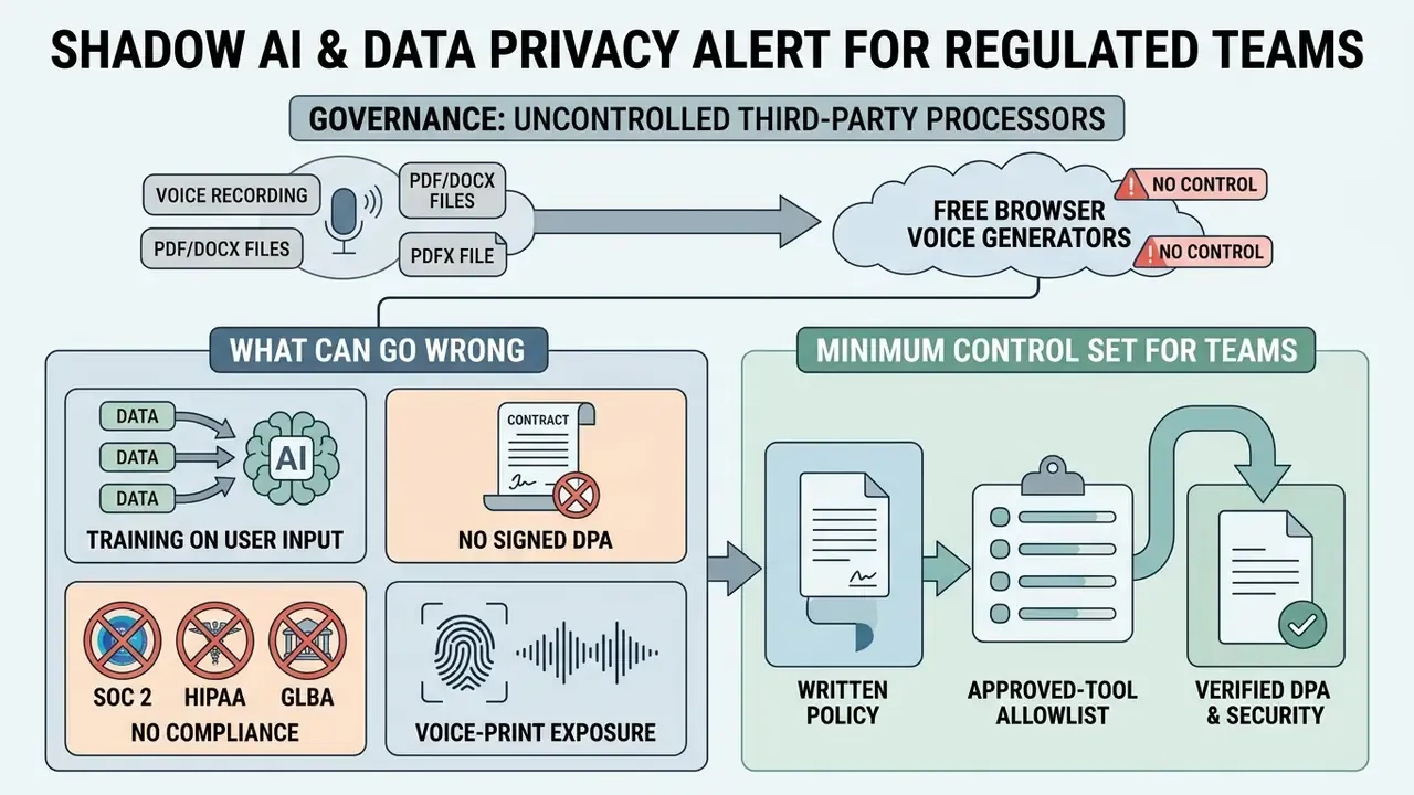 Diagram showing risks of an AI voice generator free download and necessary team security controls