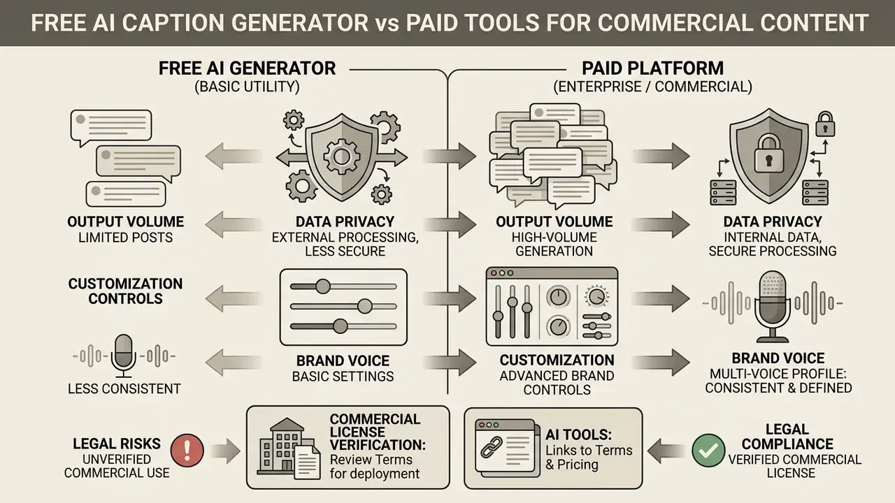 Side-by-side comparison chart contrasting the features and risks of free versus paid content platforms