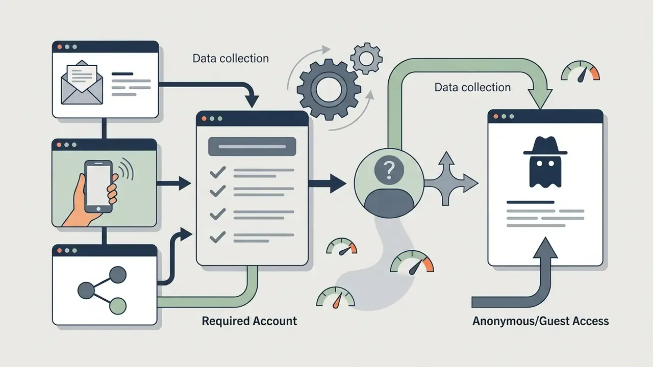 Diagram comparing data collection requirements for registered accounts versus anonymous guest access