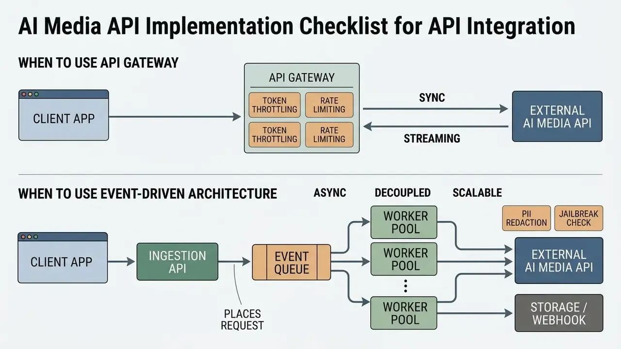 Comparison diagram showing synchronous API gateway flow versus asynchronous event-driven architecture