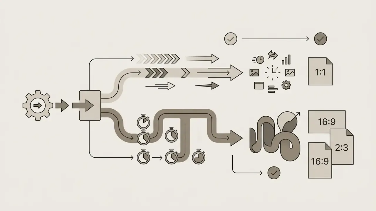 Process flow showing input gear splitting into fast and slow paths for different image aspect ratios