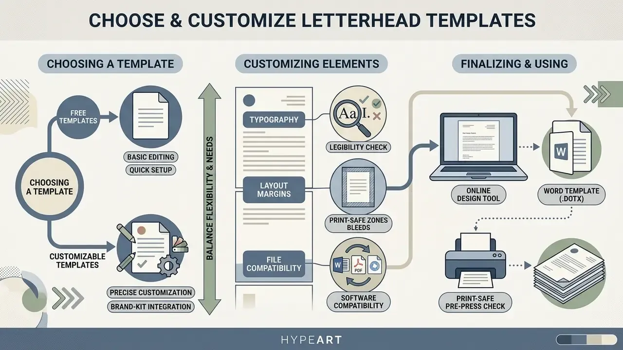 Flowchart illustrating the process of selecting, customizing, and finalizing professional stationery