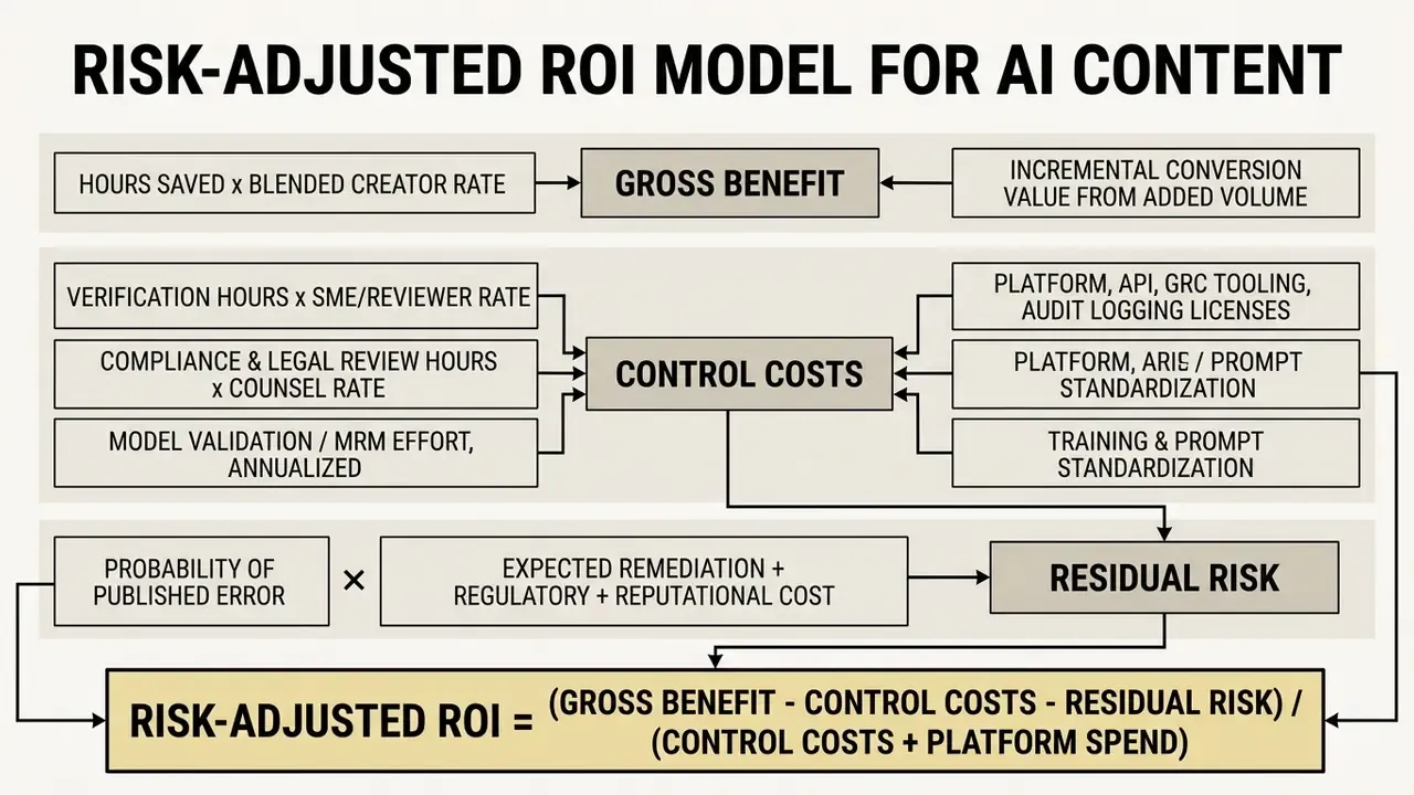 Mathematical formula diagram breaking down gross benefits, control costs, and residual risk components