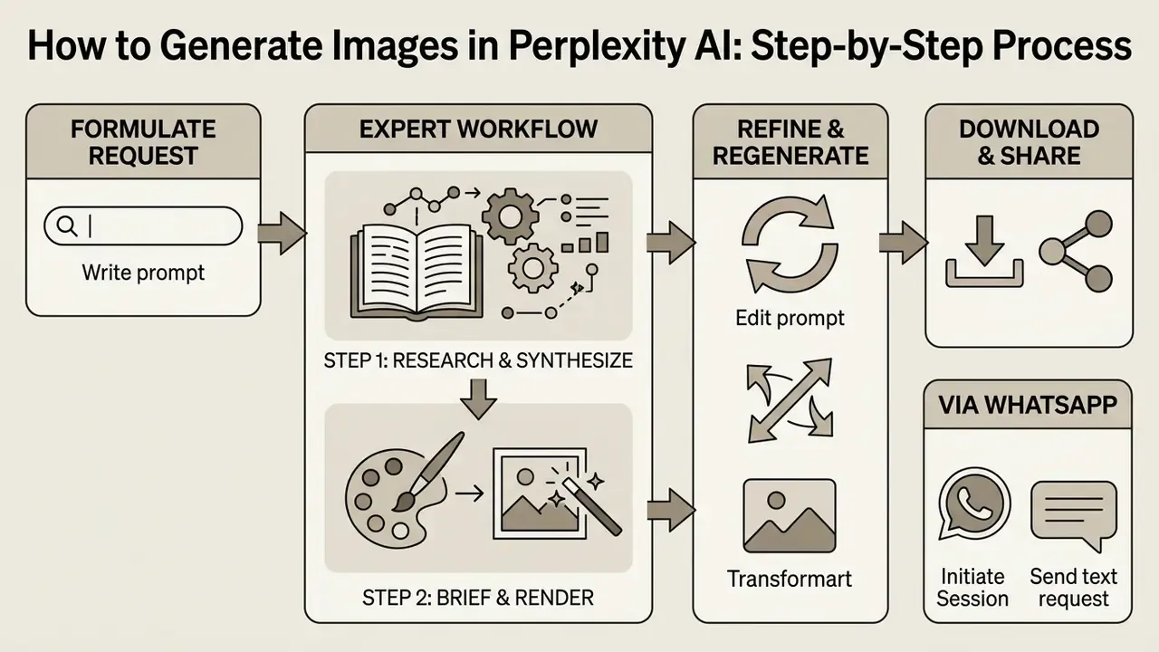 Diagram detailing the sequential phases for creating and refining visual content in Perplexity AI