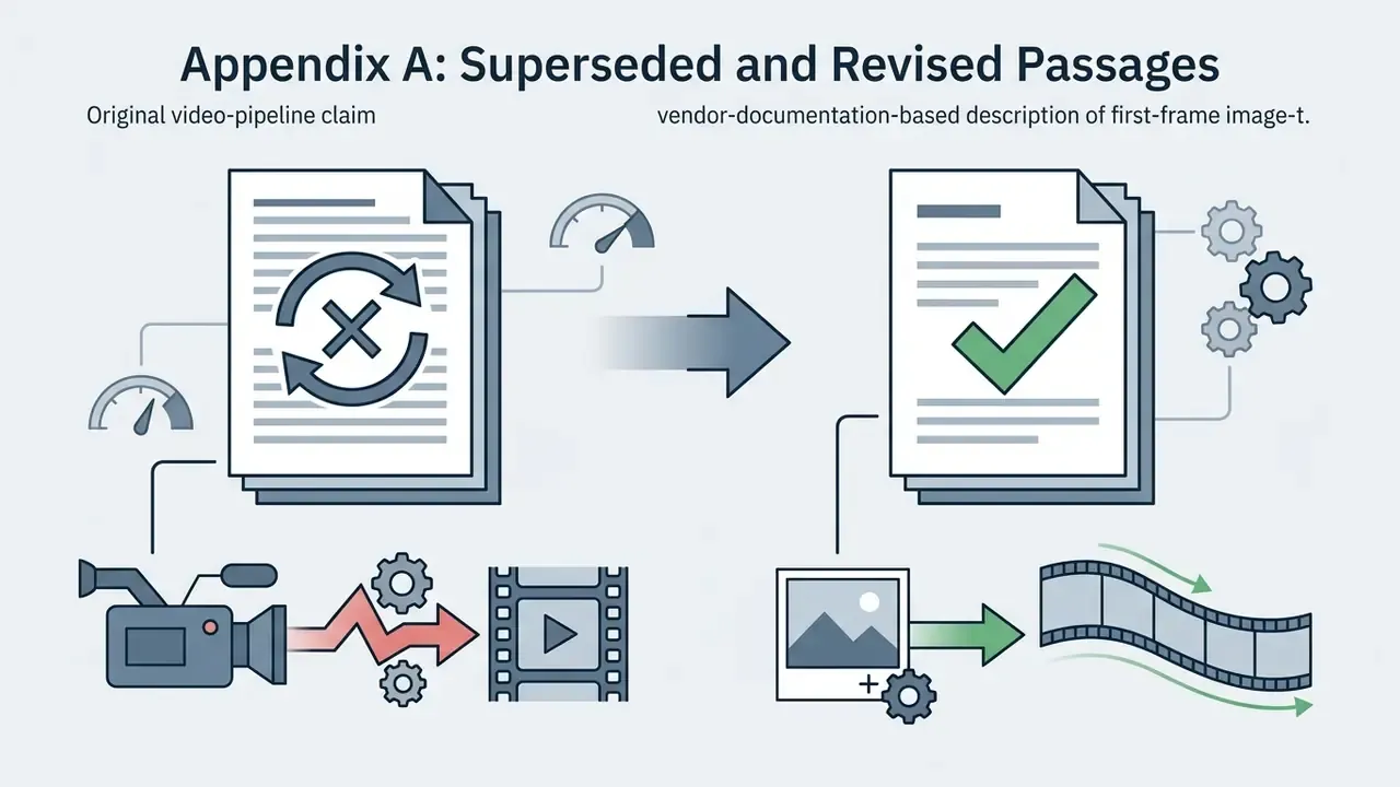 Two documents connected by an arrow showing the transition from an outdated video pipeline to a revised process