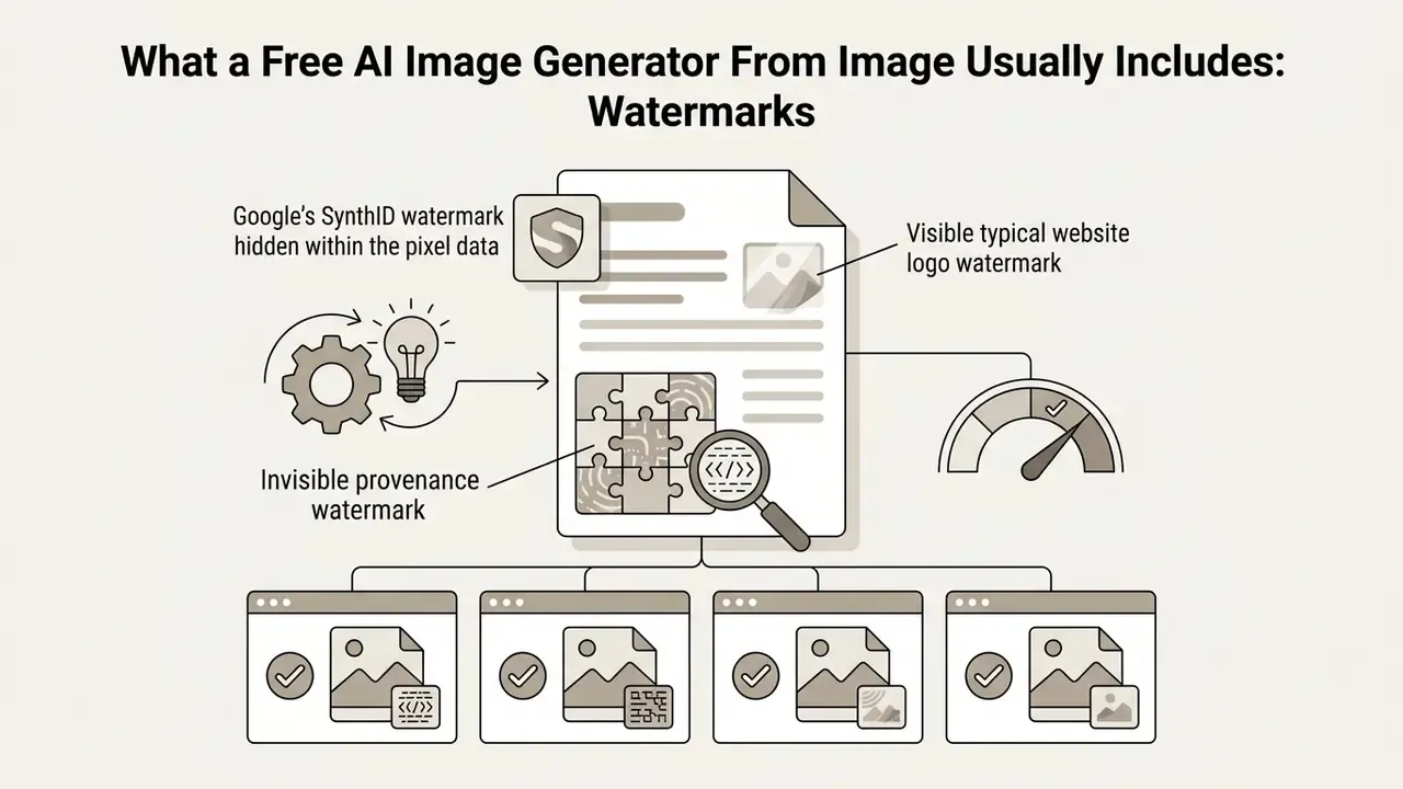 Document showing visible and invisible watermarks including SynthID and logo markers on generated images