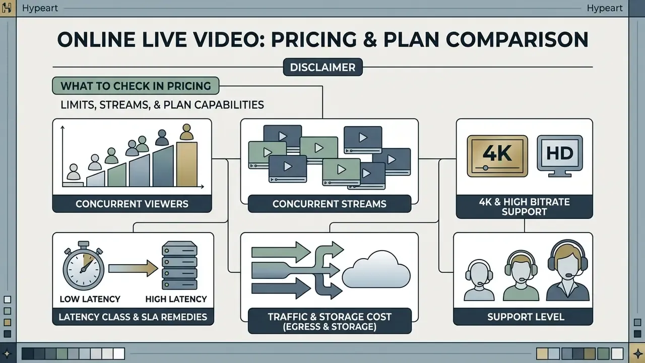 Summary of key factors for evaluating broadcast plan costs including viewer limits, stream quality, and support