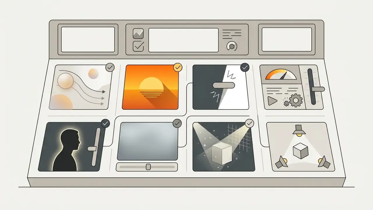 Control panel displaying various lighting effects and settings for digital image generation