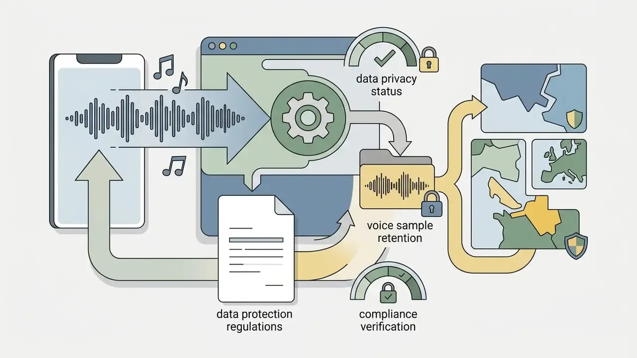 Audio data flowing from a mobile device to regional servers with privacy and compliance indicators