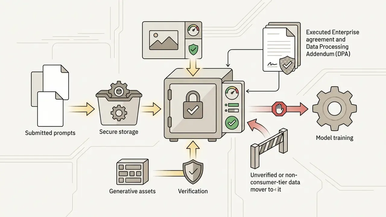Data entering a secure vault protected by legal agreements to prevent unauthorized model training
