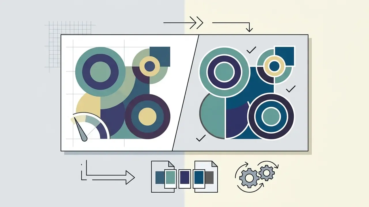Geometric pattern showing before and after states with added high contrast borders for accessibility