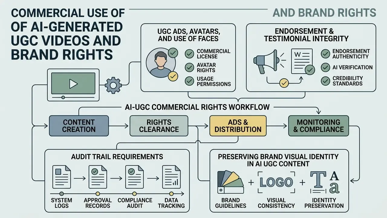 Summary of legal considerations for synthetic media including rights management and compliance workflows