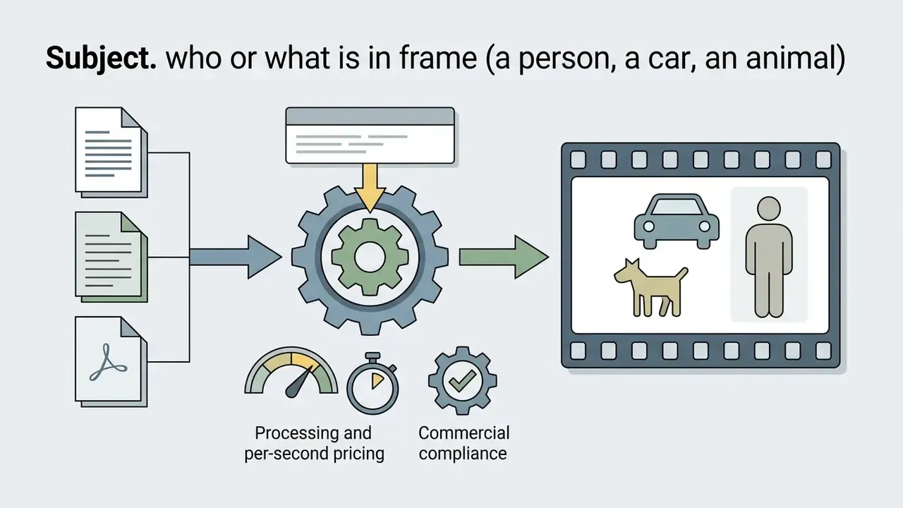 Documents feeding into a gear mechanism that generates a film frame containing a car, a dog, and a person