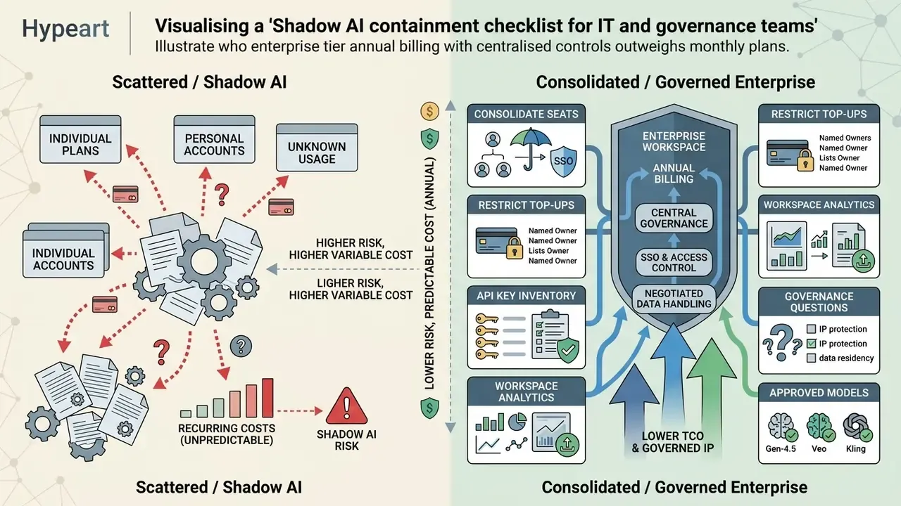 Comparison infographic showing risks of scattered individual plans versus consolidated enterprise governance