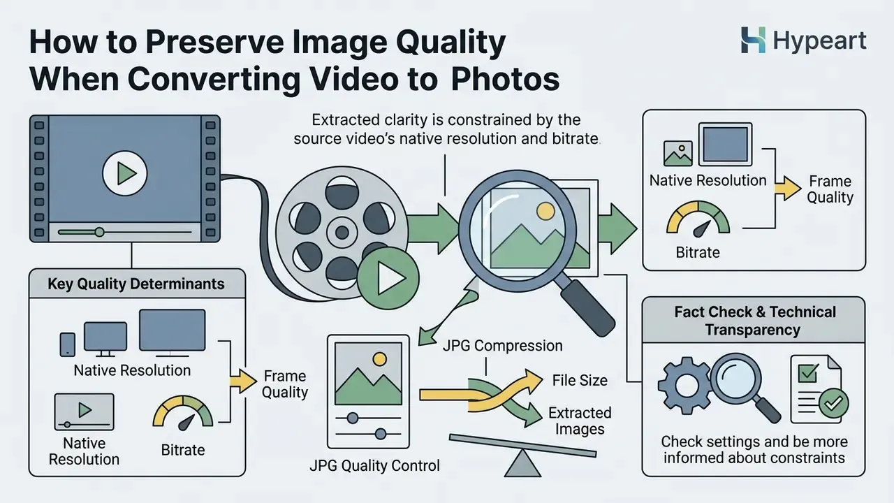 Infographic showing how resolution and bitrate impact frame extraction and file compression settings