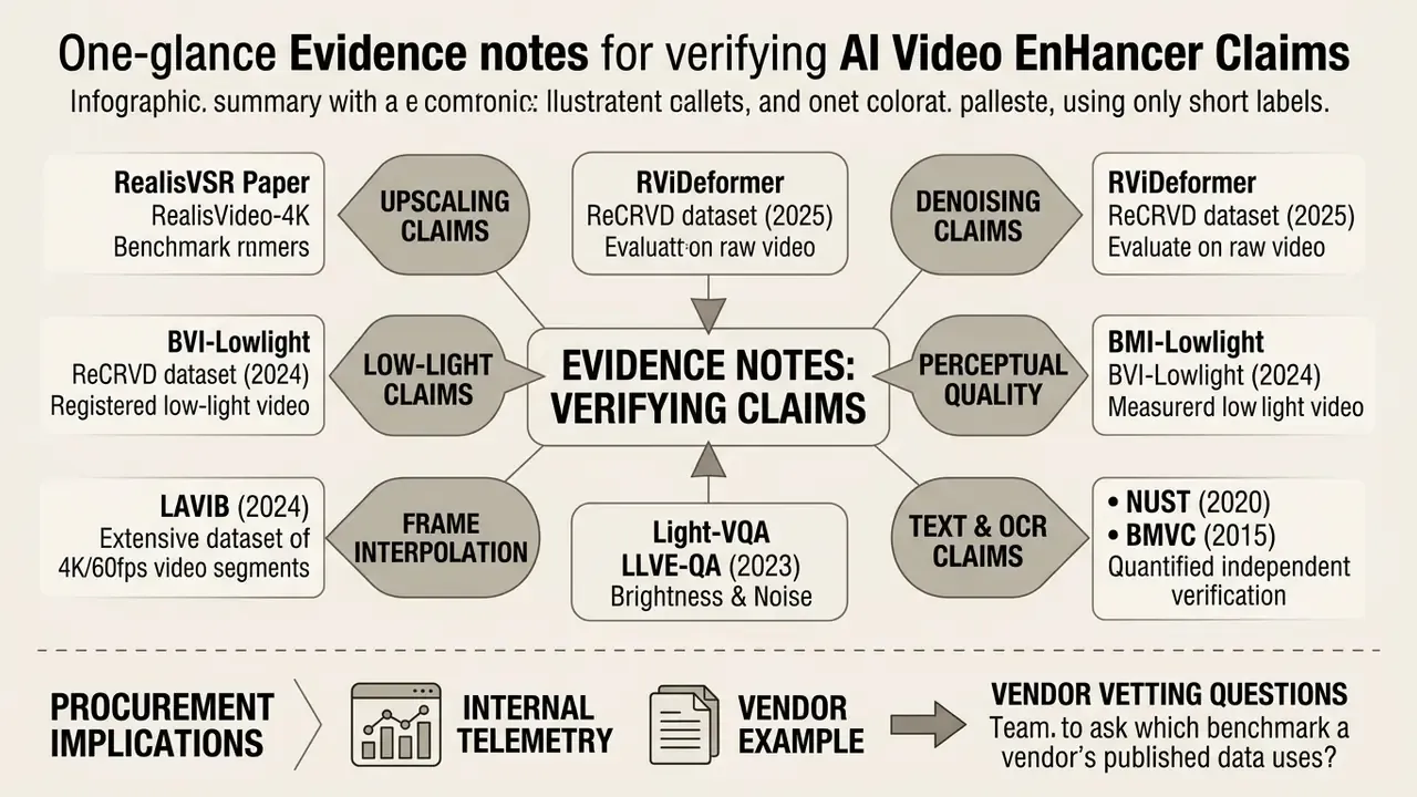 Map of research datasets and benchmarks used to verify claims made by an ai video enhancer online free