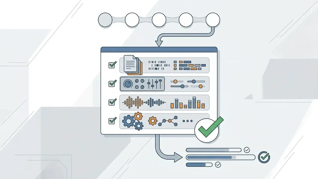 Checklist of software components including audio drivers and panel support with progress bars below