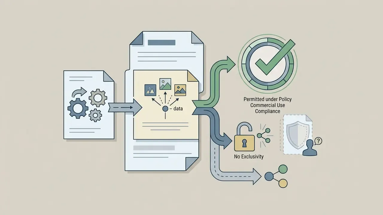 Document processing steps leading to commercial compliance icons and shared ownership symbols