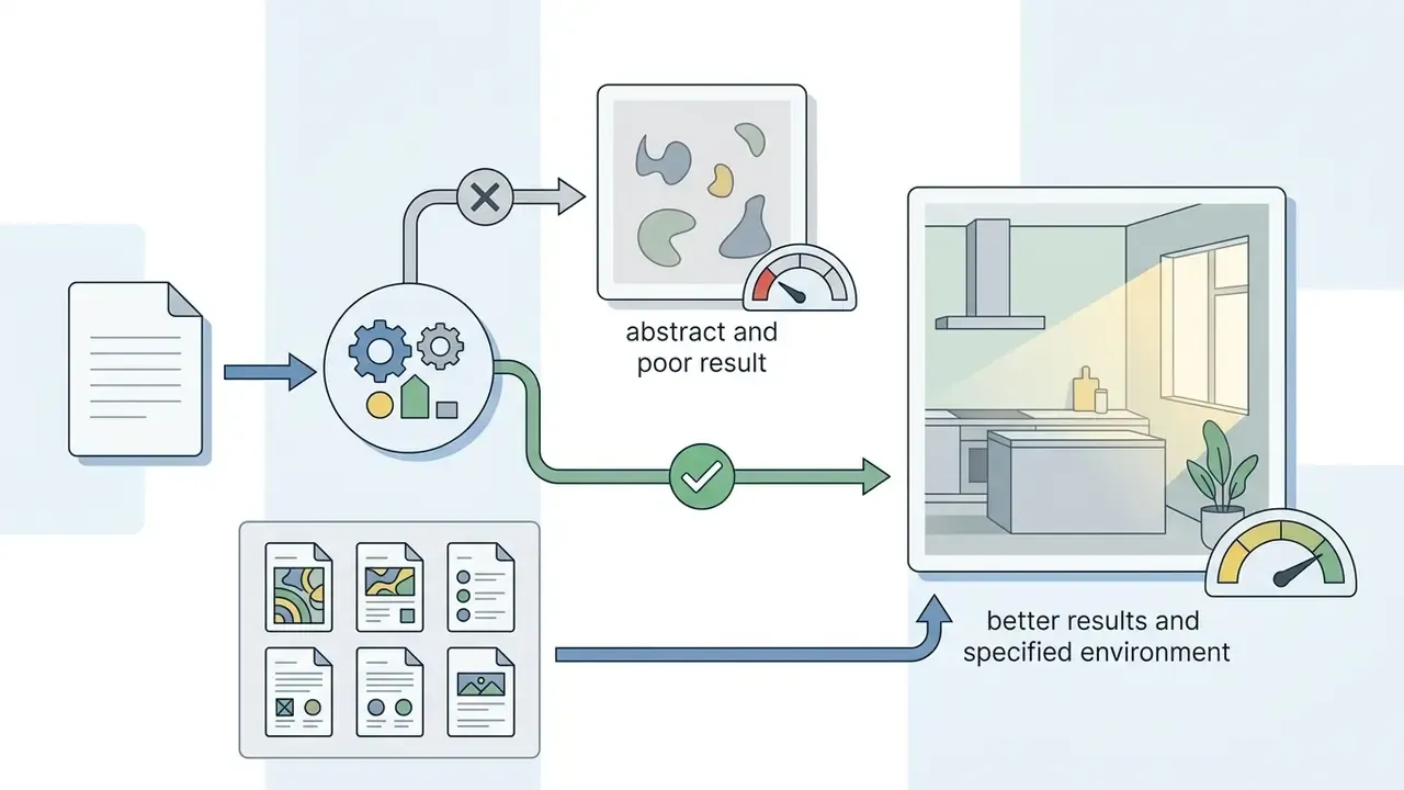 Comparison of vague versus detailed text prompts for generating high quality images in a kitchen setting