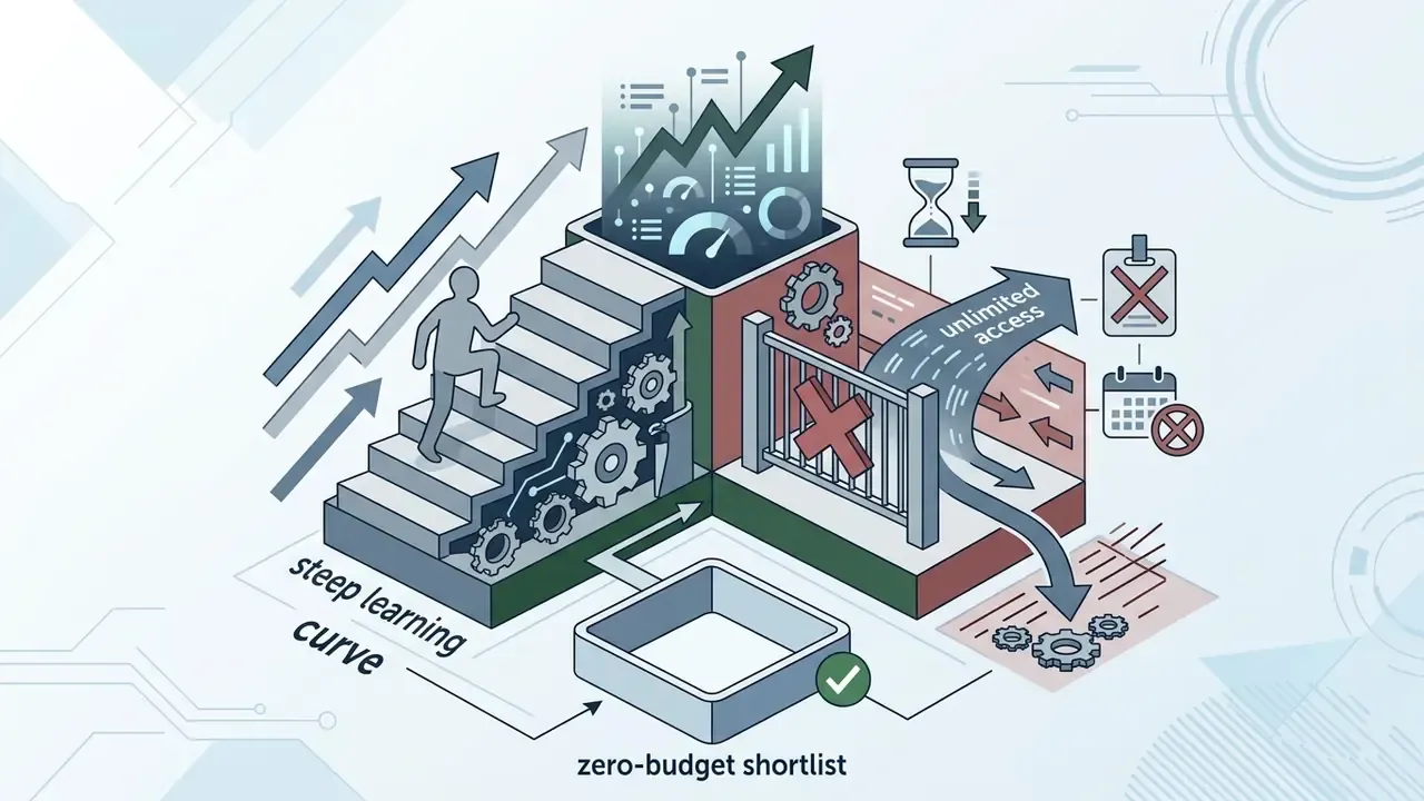 Person climbing stairs toward a rising graph next to a gated path with icons for limited access