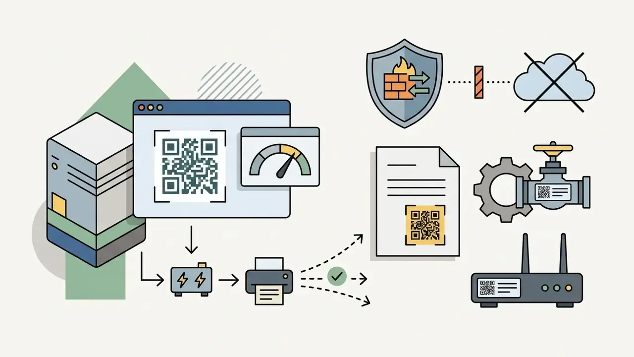 Server generating local codes for printers, routers, and equipment behind a firewall without cloud access