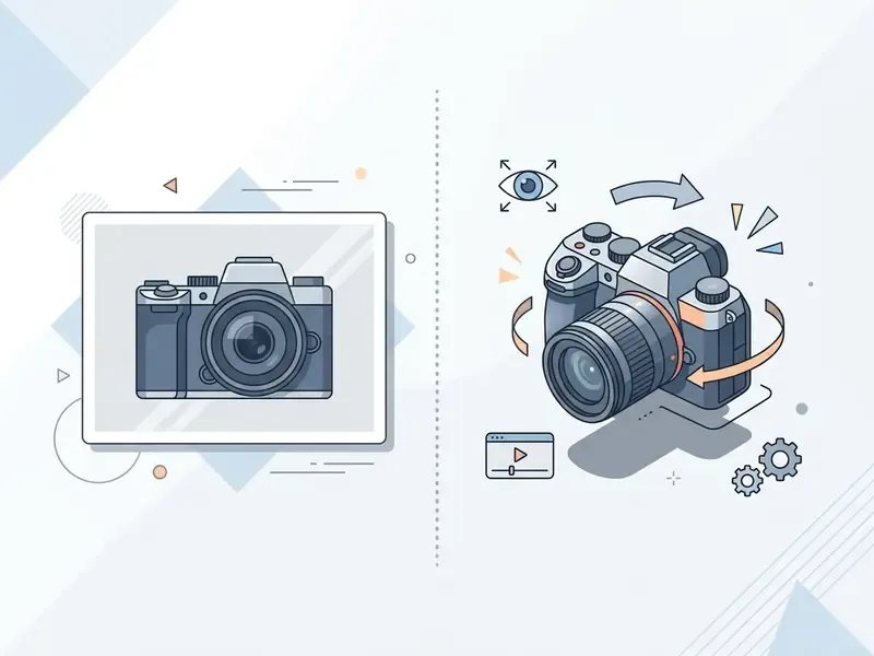 Static camera product photo transforming into a rotating 3D video sequence