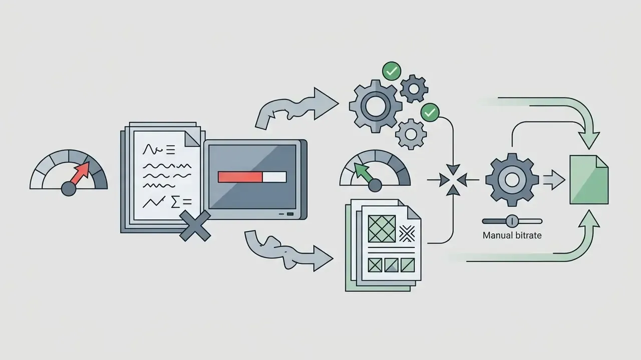 Process showing how manual bitrate adjustment fixes large file sizes during video export