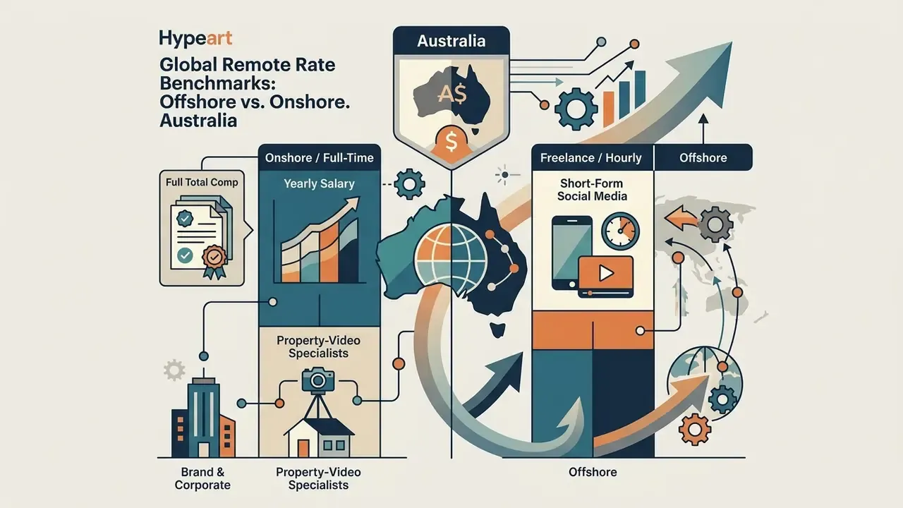 Diagram comparing Australian onshore full-time roles and offshore freelance hourly contract positions