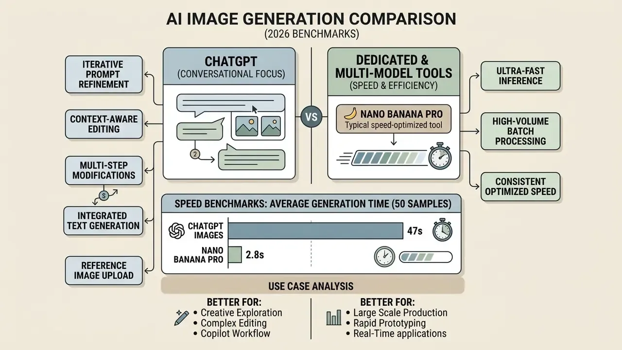 Comparison of ChatGPT conversational workflows versus speed-optimized tools and their average generation times
