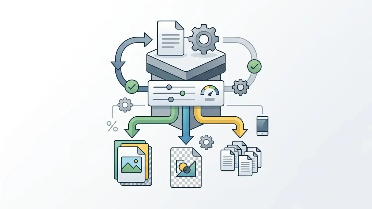 Central processing unit with adjustment sliders distributing image files into various output formats