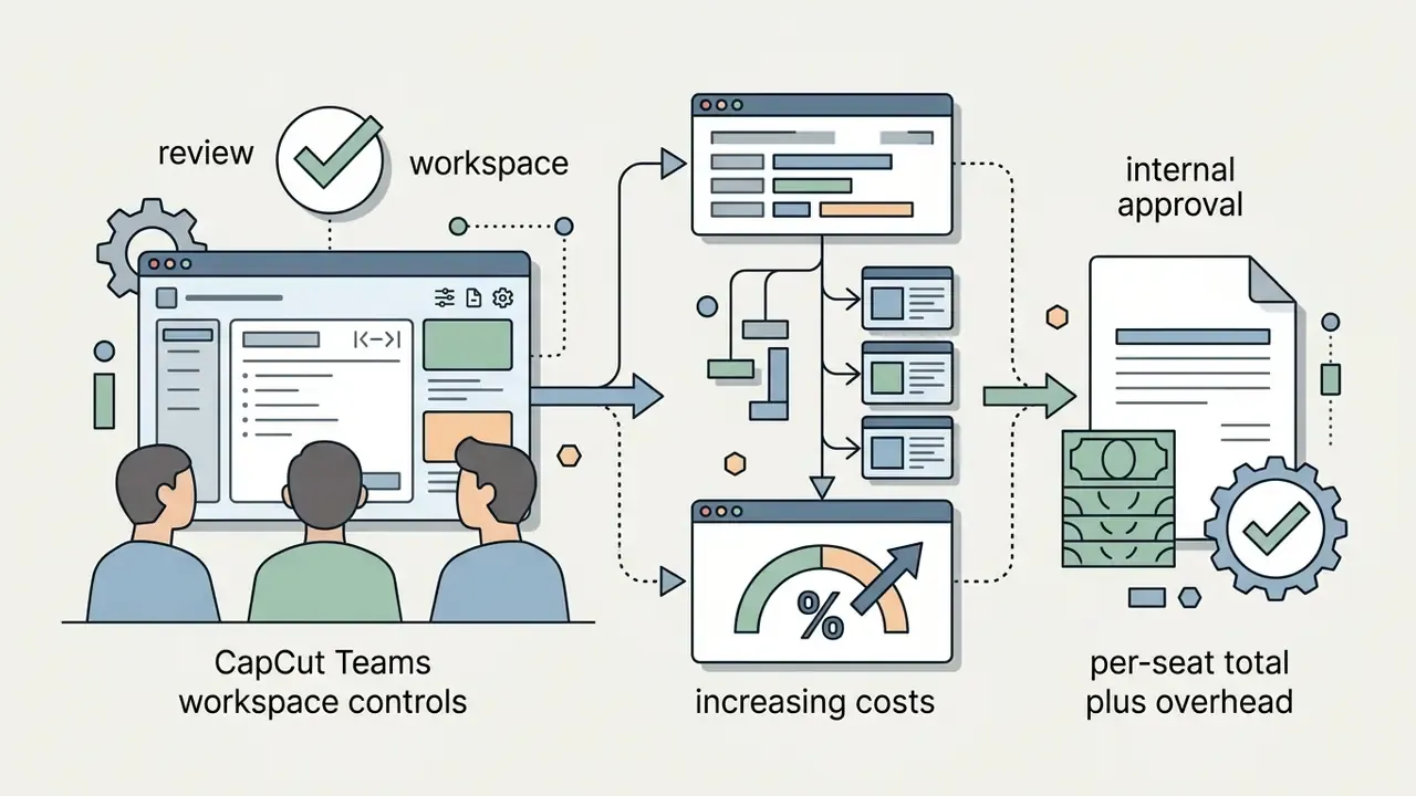 Team members reviewing workspace controls leading to project management costs and internal approval steps