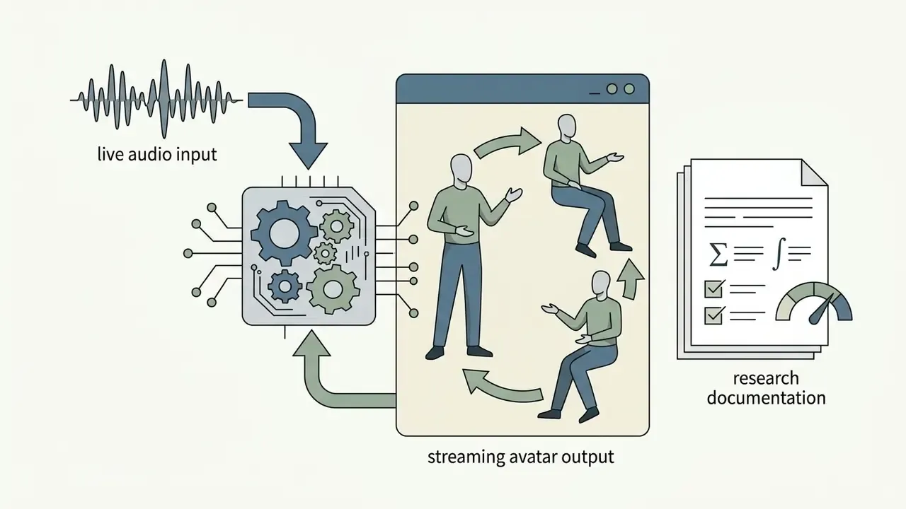 Live audio input processing through a gear mechanism to animate a streaming human avatar