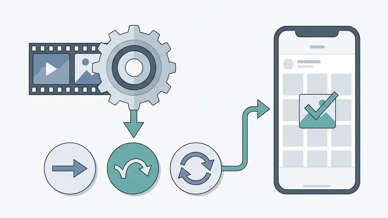 Gear icon processing video clips into bounce or loop modes before saving to a smartphone photo gallery