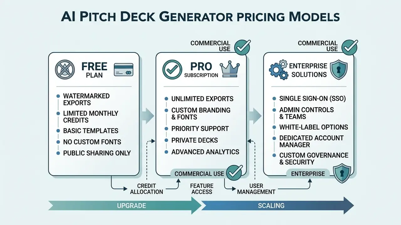 Comparison table of subscription tiers showing features for free, pro, and enterprise service levels