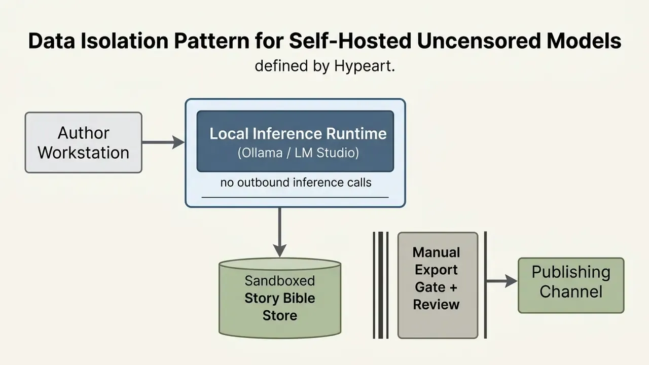 System architecture showing local model inference flowing into a sandboxed store and manual review gate