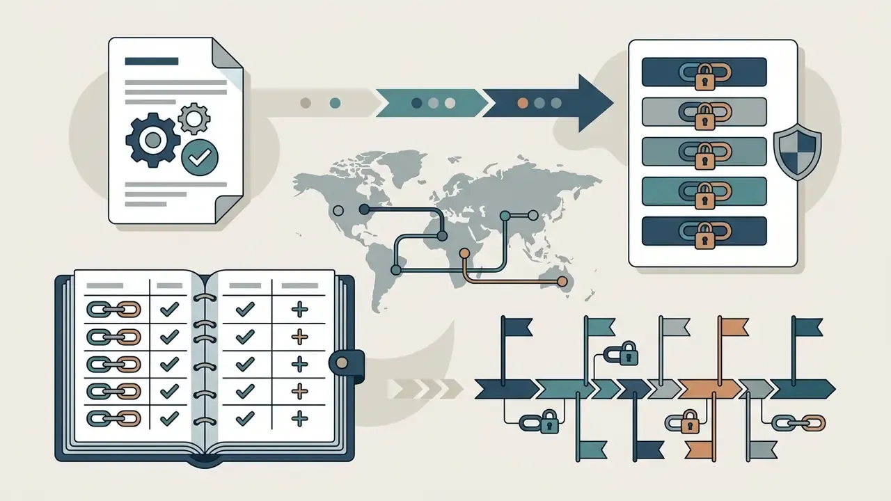 Document processing flowing into locked data records with a world map and a chronological audit log
