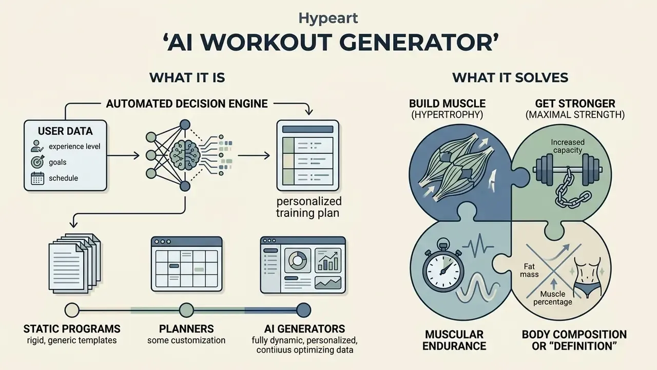 Infographic showing how an AI workout generator processes user data to create personalized training plans